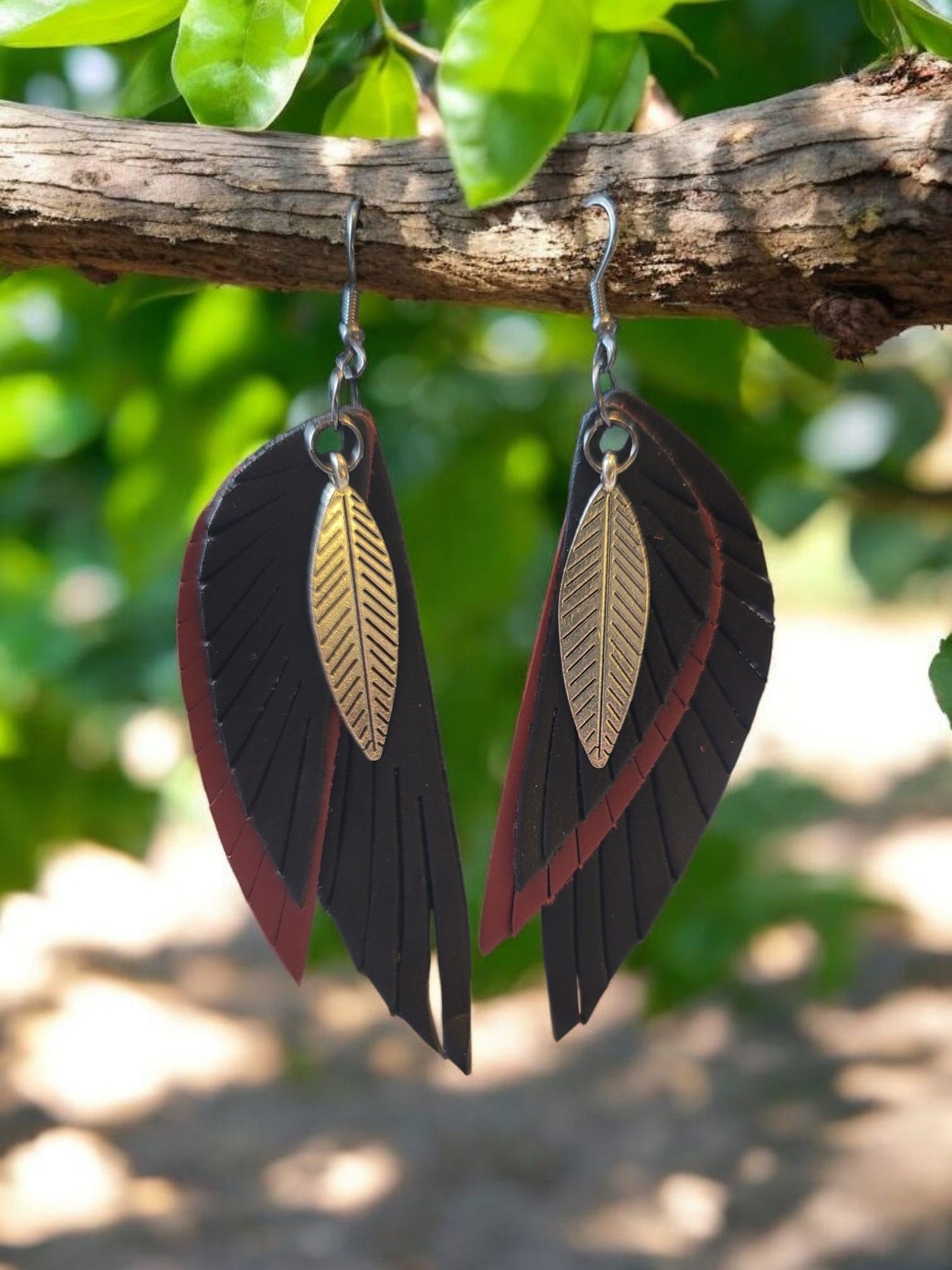Leather Feather Earrings
