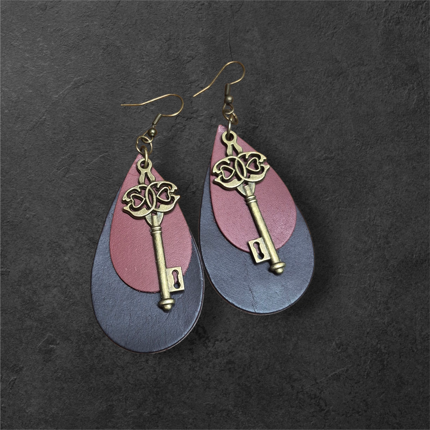 Gothic Key Leather Earrings – Dark Romance Collection