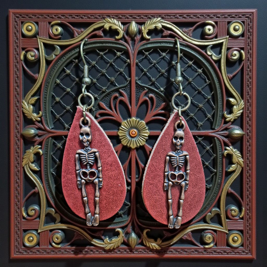 Skeleton Charm Leather Earrings – Spooky Season Collection