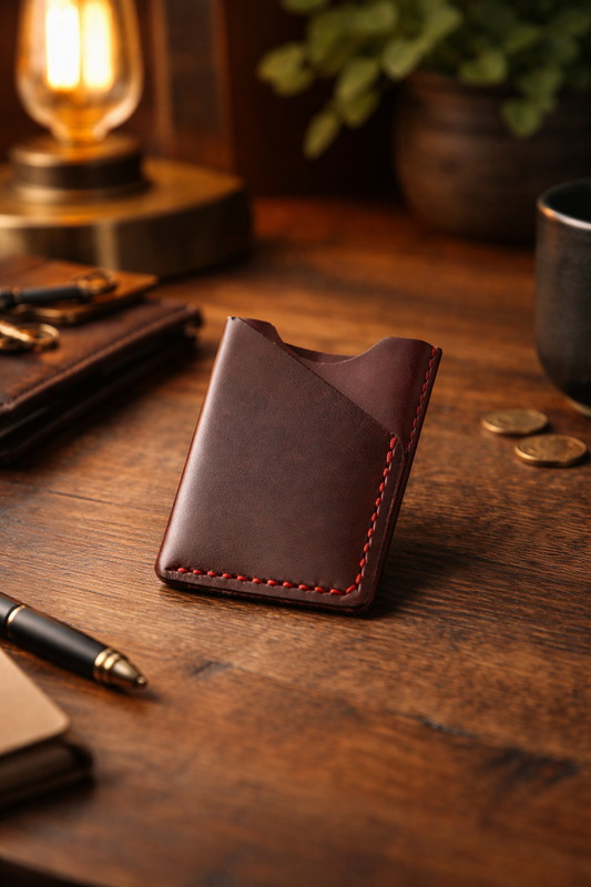 Slim Leather Card Wallet in Cavalier Merlot