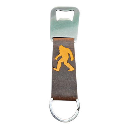 Bigfoot Leather Bottle Opener Keychain – Handcrafted PNW Adventure Gear