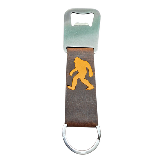 Bigfoot Leather Bottle Opener Keychain – Handcrafted PNW Adventure Gear